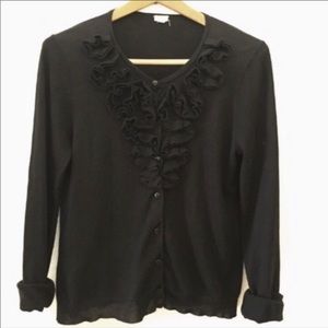 J. Crew Black Ruffle Cardigan